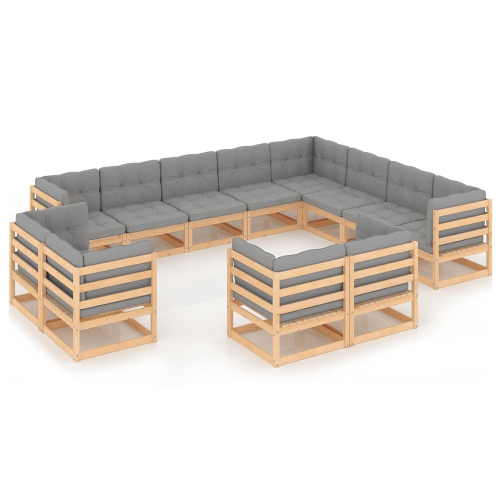 12-tlg. Garten-Lounge-Set mit Kissen Kiefer Massivholz